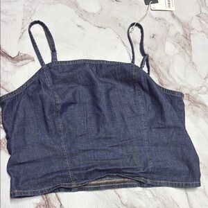 a.n.a Blue Fitted Sleeveless Crop Camisole